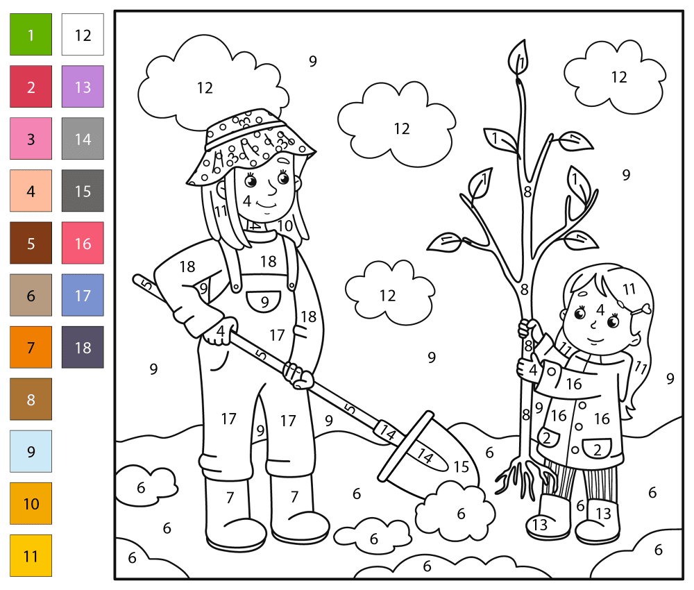 Mom With Daughter Color By Number Coloring Page Md Coloring Page — Free Printable — free printable coloring page